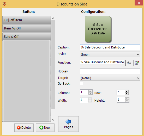 Discount button configuration form.