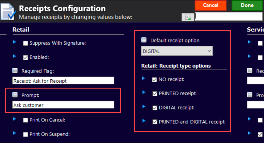 Digital receipt options