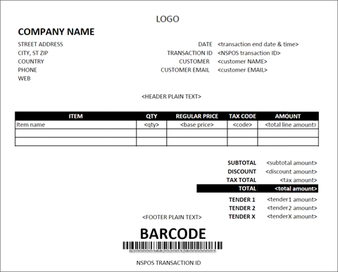 Digital receipt default template