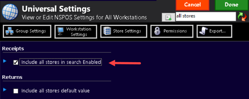 Include All Stores in Search Enabled checkbox.
