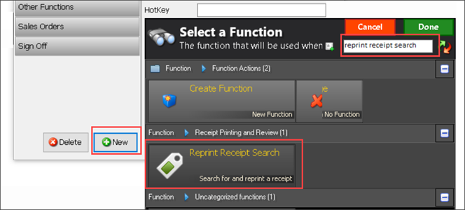 Reprint Receipt Search function.