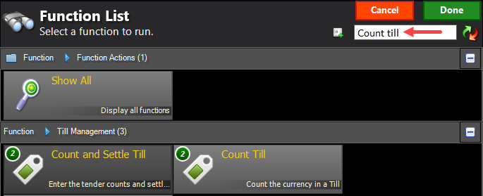 NSPOS menu showing number of tills to be counted