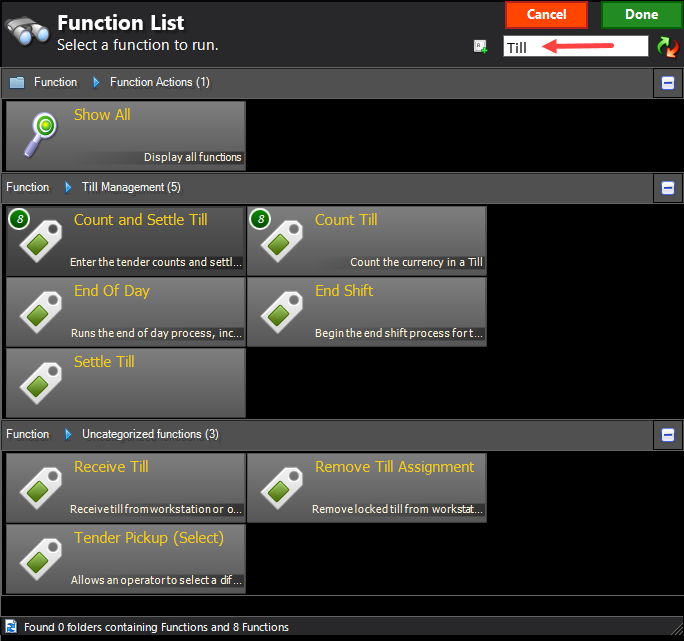 Till functions buttons