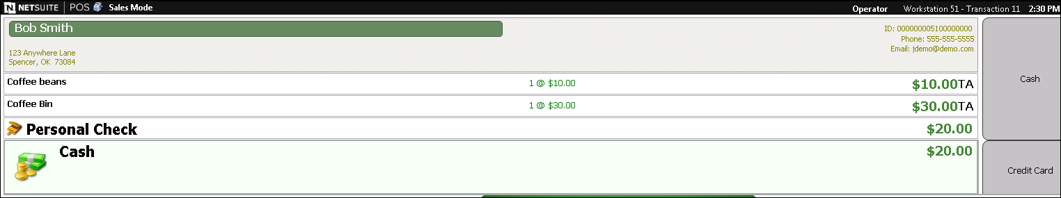 Transaction split into two payment types.