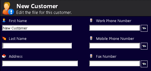 New Customer form.