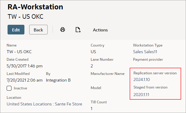 Version number on the RA-Workstation record