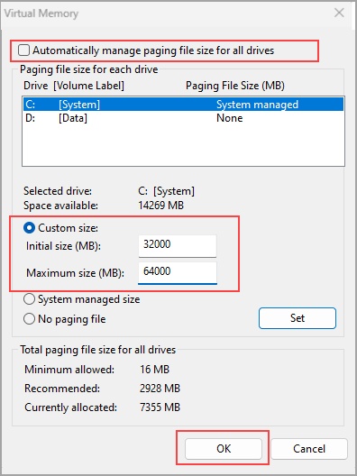 Virtual memory size