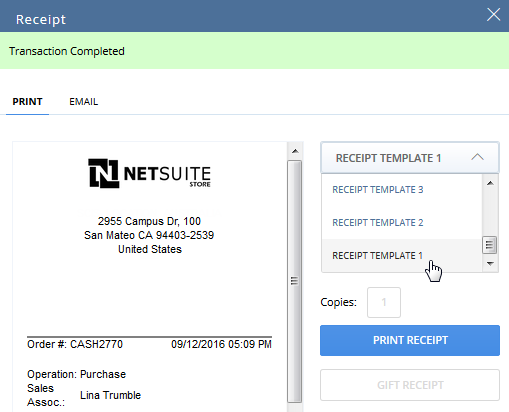 Sales Associate SCIS Receipt Template view