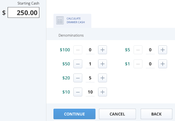 Starting Cash for Opening Shift Transaction