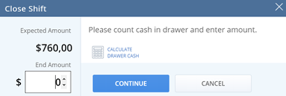 Enter a closing drawer transaction