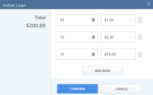 Cash denomination for Initial Loan