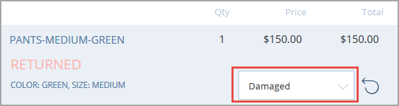Select a reason for return