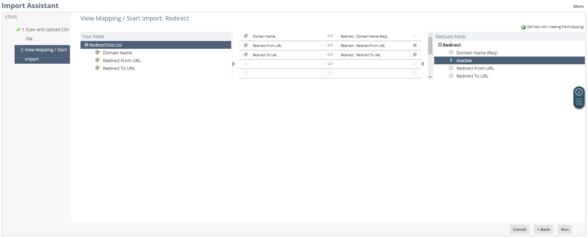 Import assistant mapping example