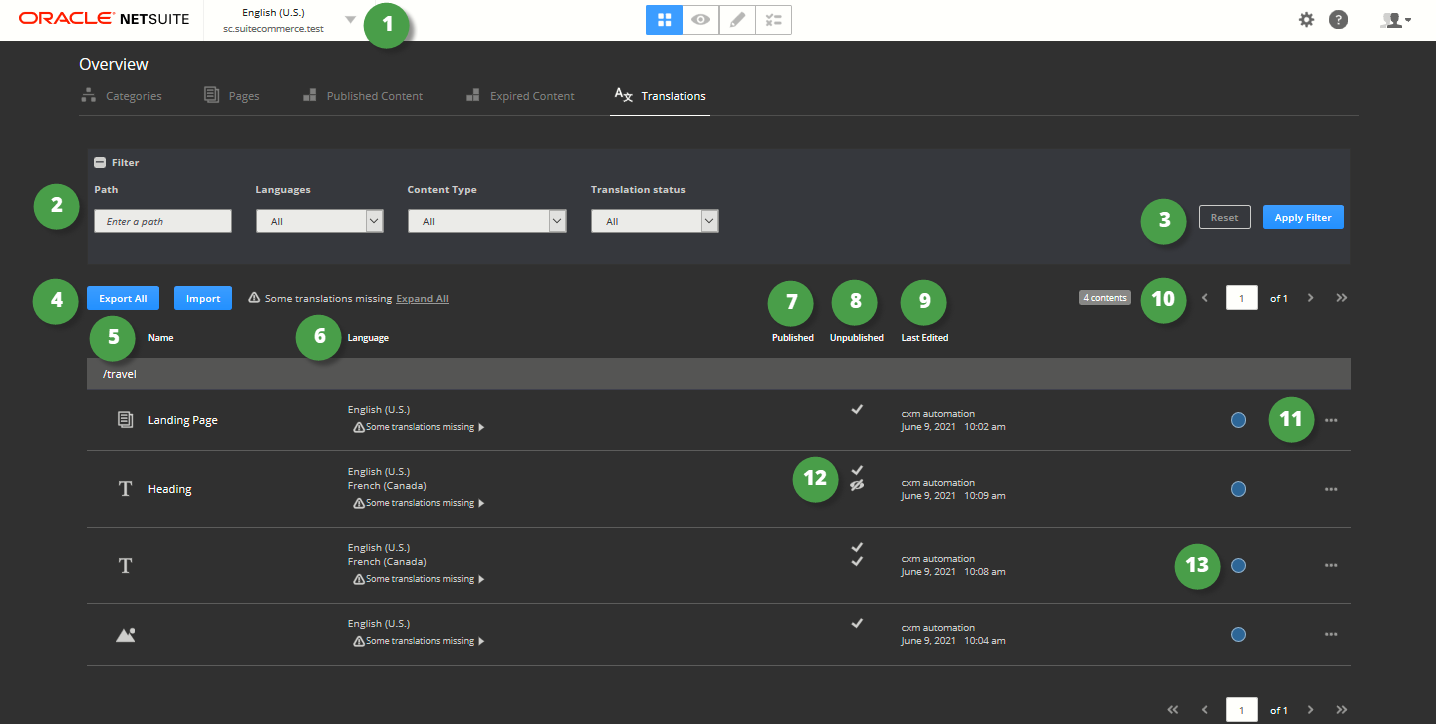 Site Management Tools Translations Tab