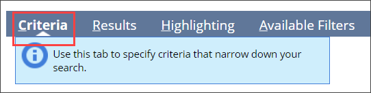 Criteria tab