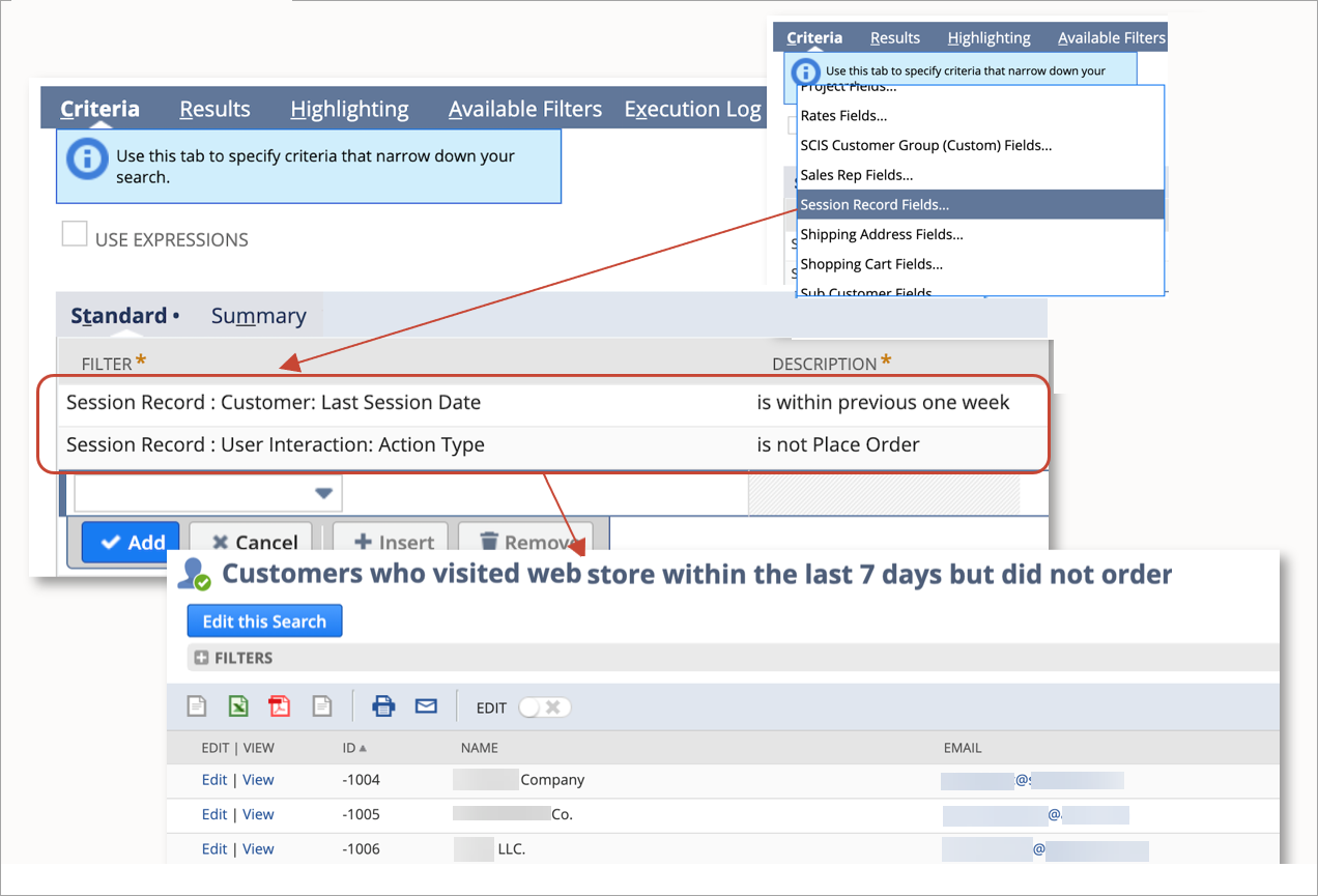 Overview diagram of saved search setup