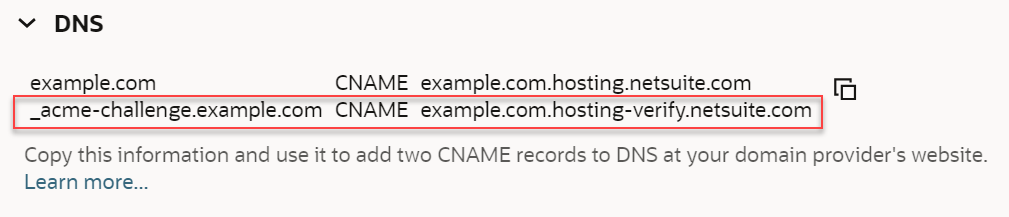 Example of DNS verification CNAME