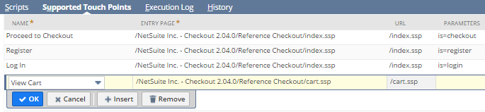 Shows how to select supported touch points when editing an SSP application in the NetSuite interface.