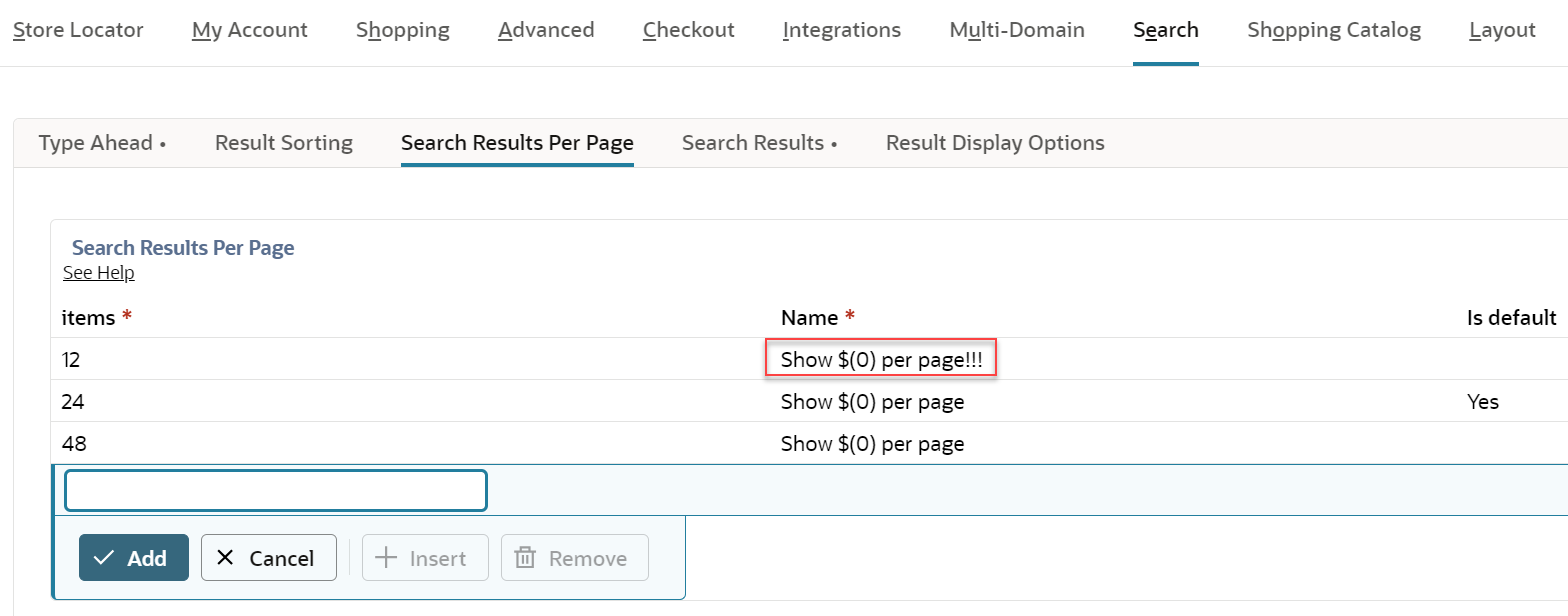 Shows results of the modifcation to Configuration record in NetSuite interface. New name for 12 items option is highlighted