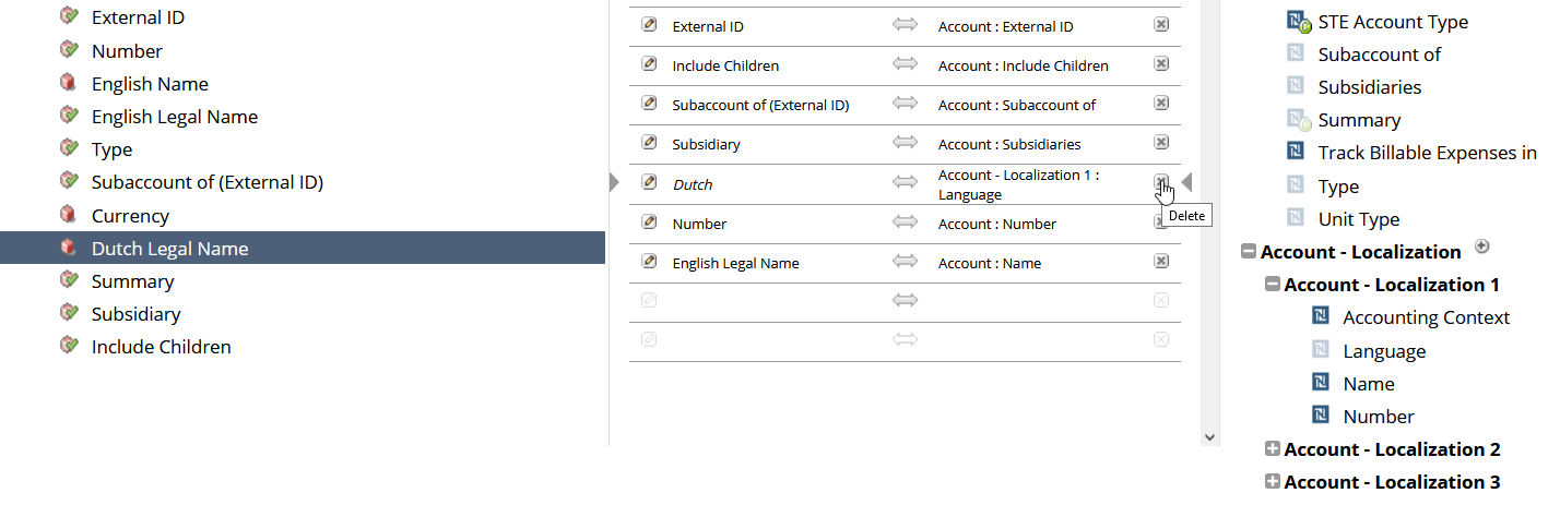 screenshot of Belgium Chart of Accounts CSV field mapping