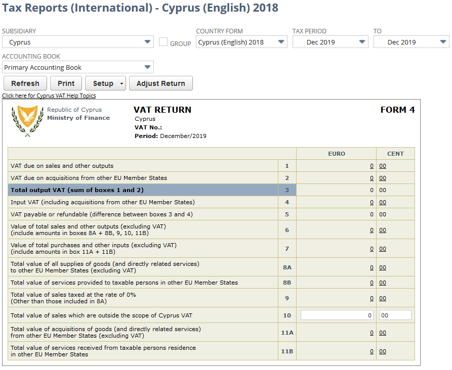 Screenshot of Cyprus VAT Report