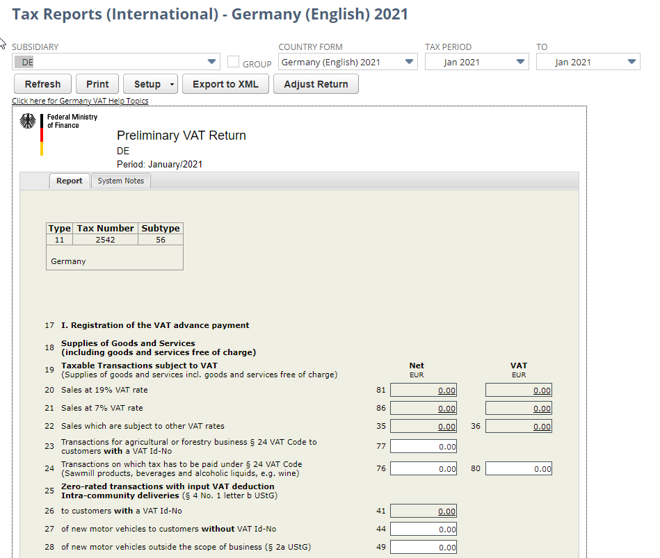 Screenshot of Germany Monthly/Quarterly VAT Return