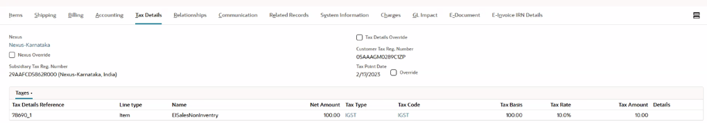 An example of tax details for export without payment of Integrated Goods and Services Tax.