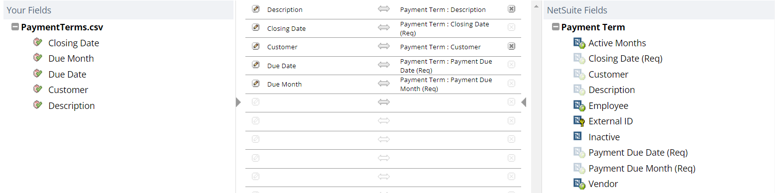 Payment Terms Field Mapping