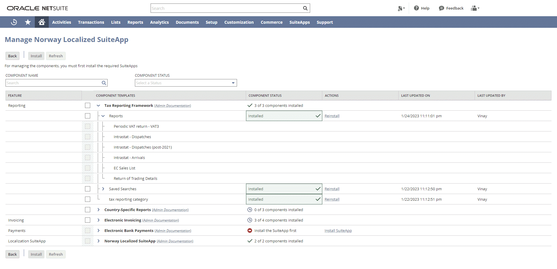 Manage SuiteApp Components