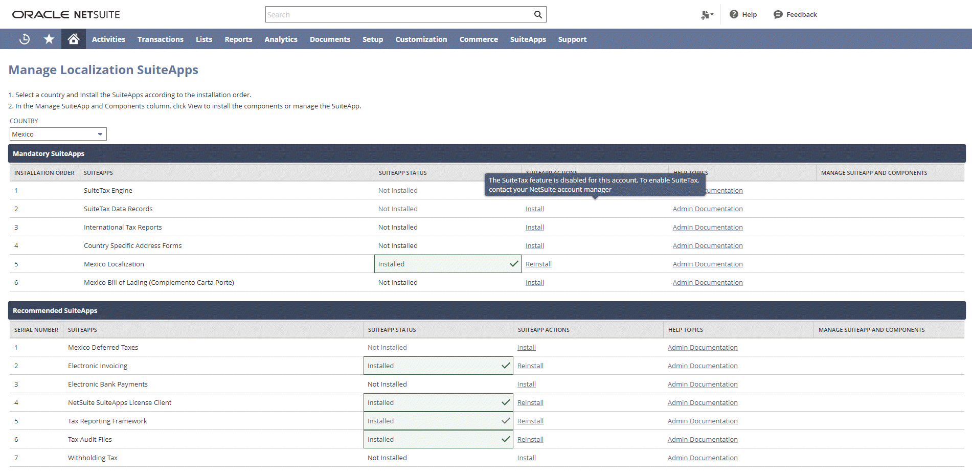 Manage Localization SuiteApps