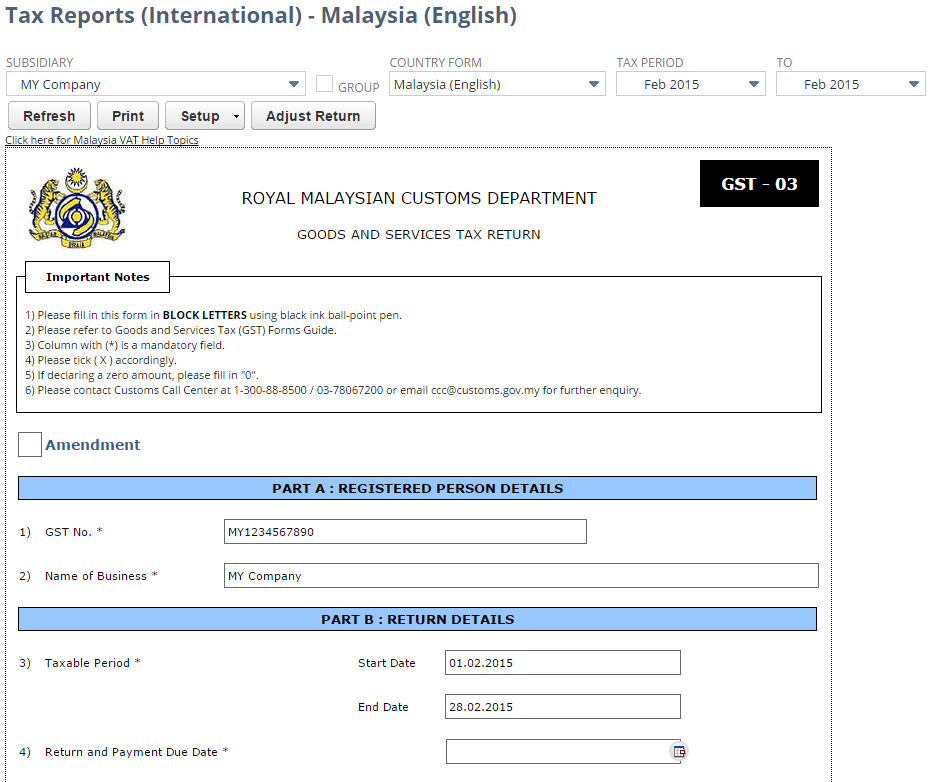 Malaysia GST-03 Return