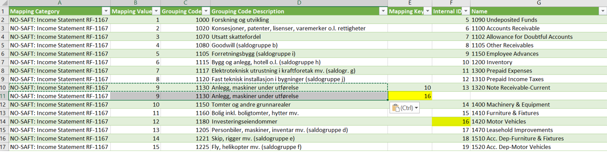 Mapping Template with copied row