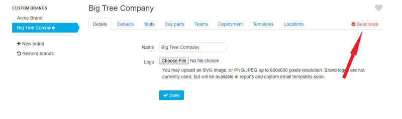 Deactivating a brand