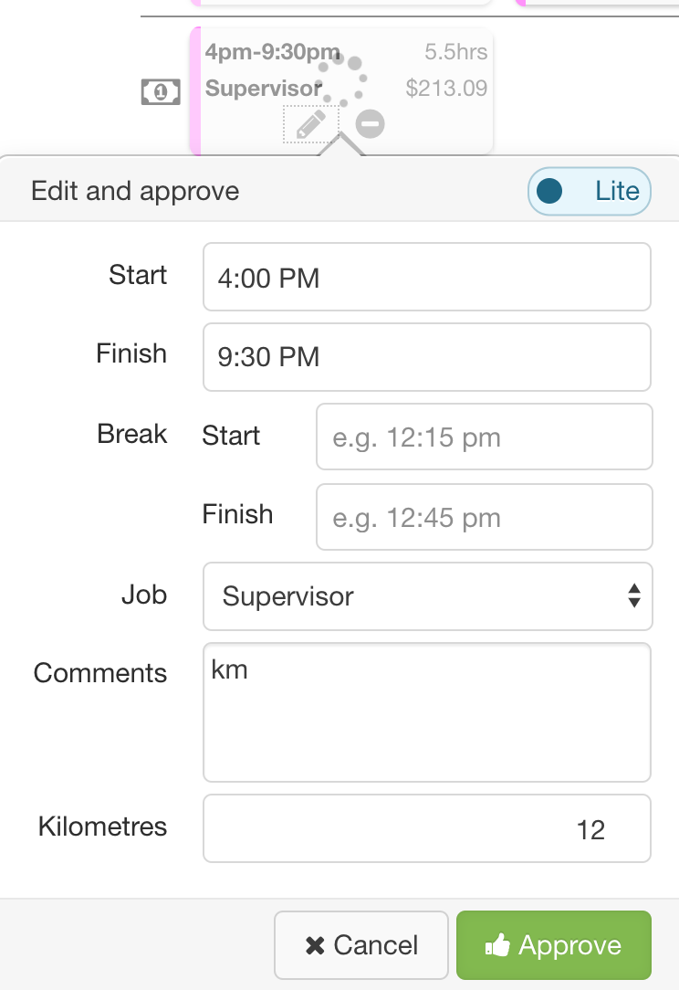 Approve Shift Metric