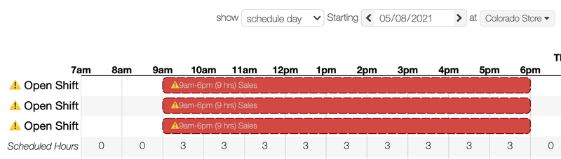 Open shifts appearance