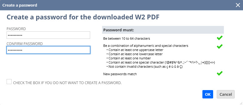 Password criteria validated