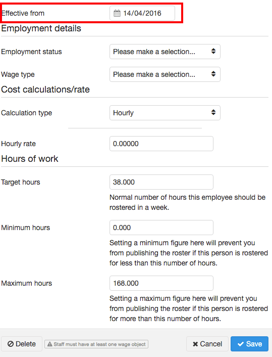 Wages - Effective frome