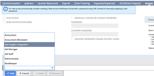 Assigning the Adi Insights role to a NetSuite user