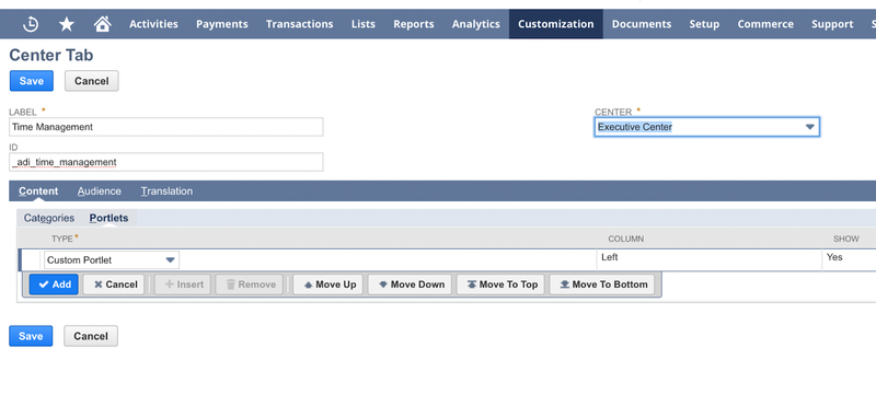 Setting up a Center Tab in NetSuite