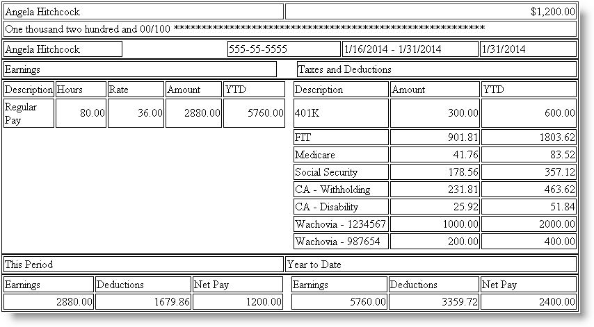 Screenshot of a Direct Deposit Voucher to one prenoted savings account and one prenoted net account.