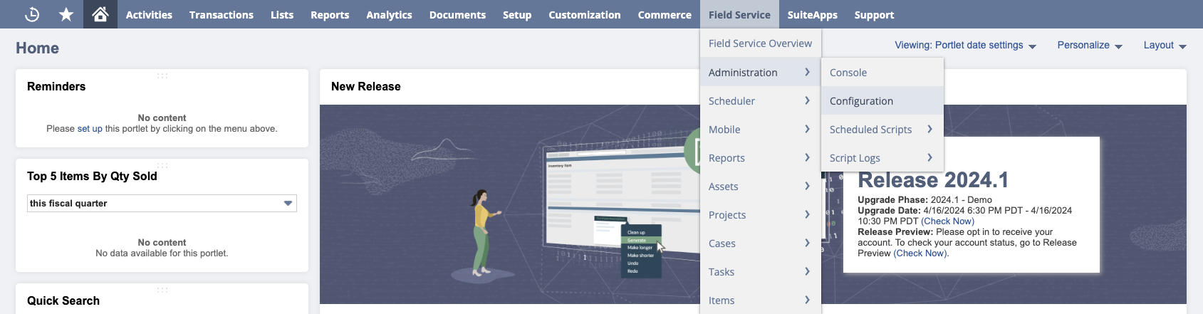 Field Service Management Configuration menu location.