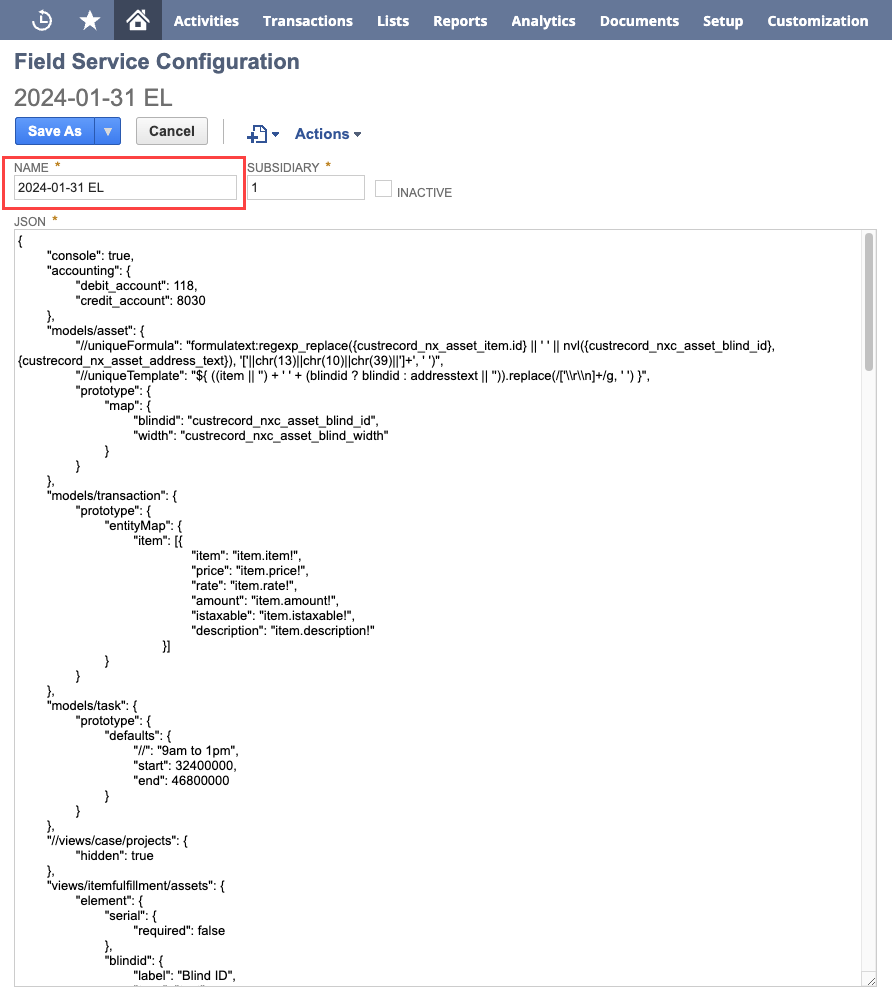 Changing the configuration file name and making it inactive.