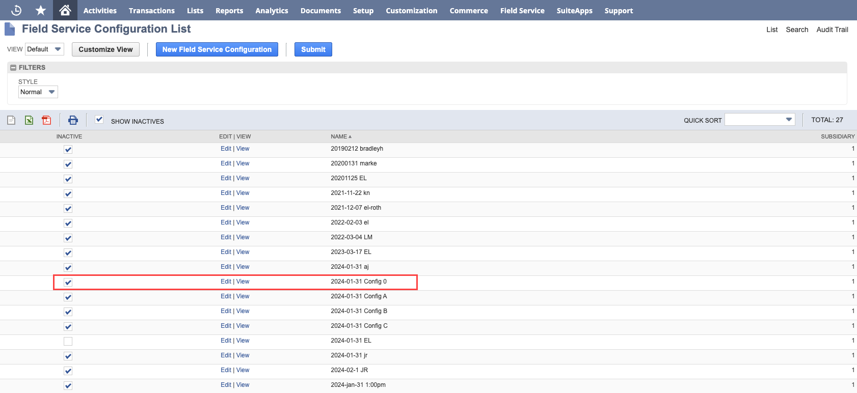 Inactivating the old configuration file.