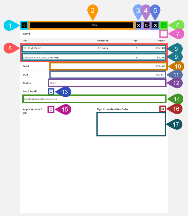 NextService Mobile quote screen.