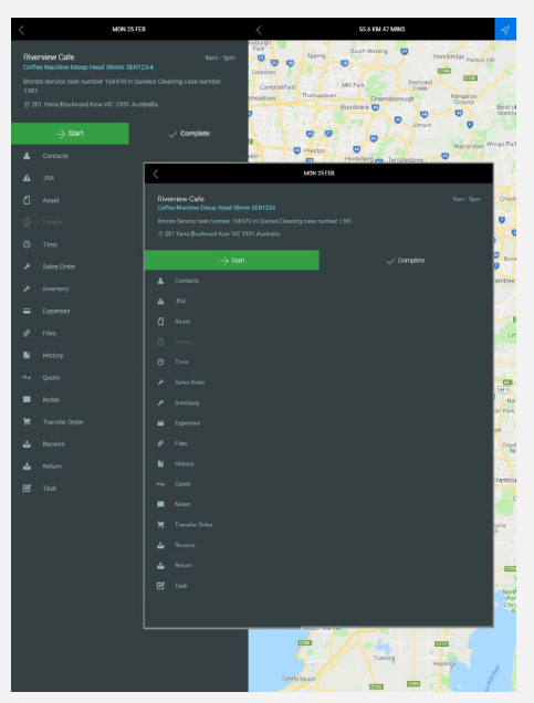 NextService Mobile selected task details screen.