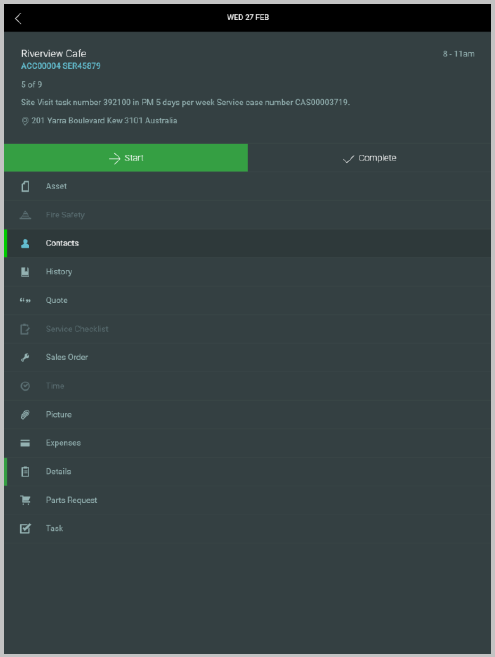 Task tab list appearance in standard tablet.