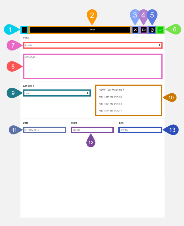 NextService Mobile task screen detail.