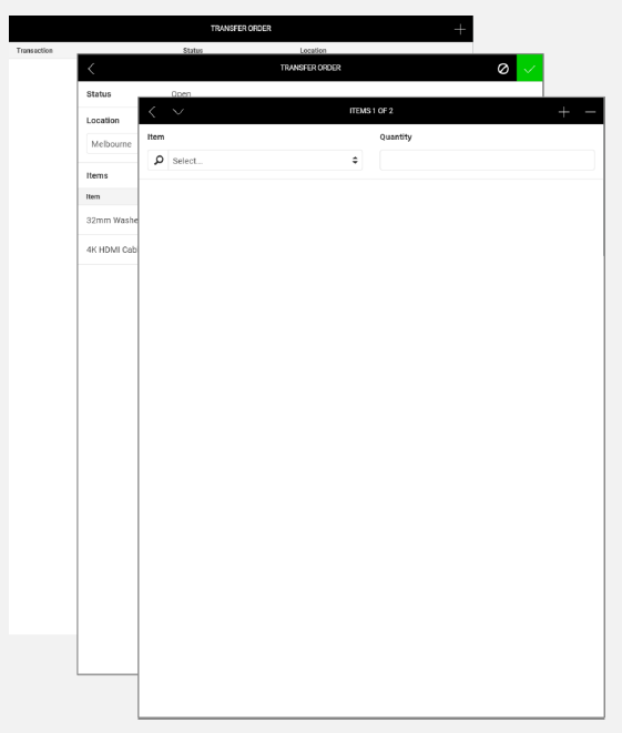 NextService Mobile transfer order tab.