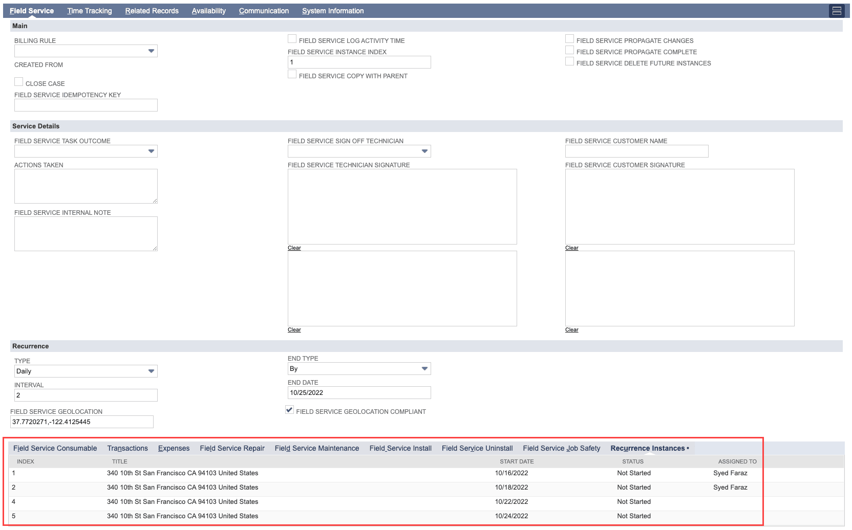 Recurrence instances