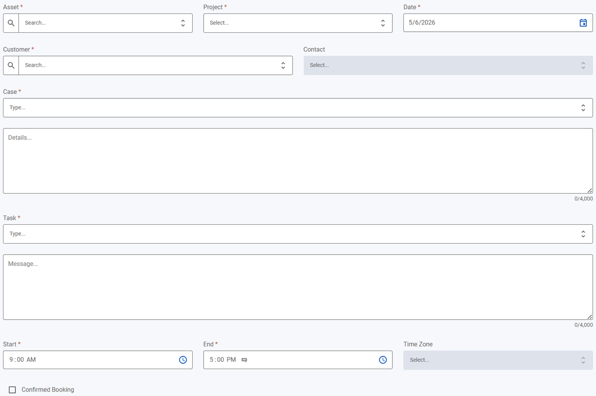 FSM Mobile add task screen